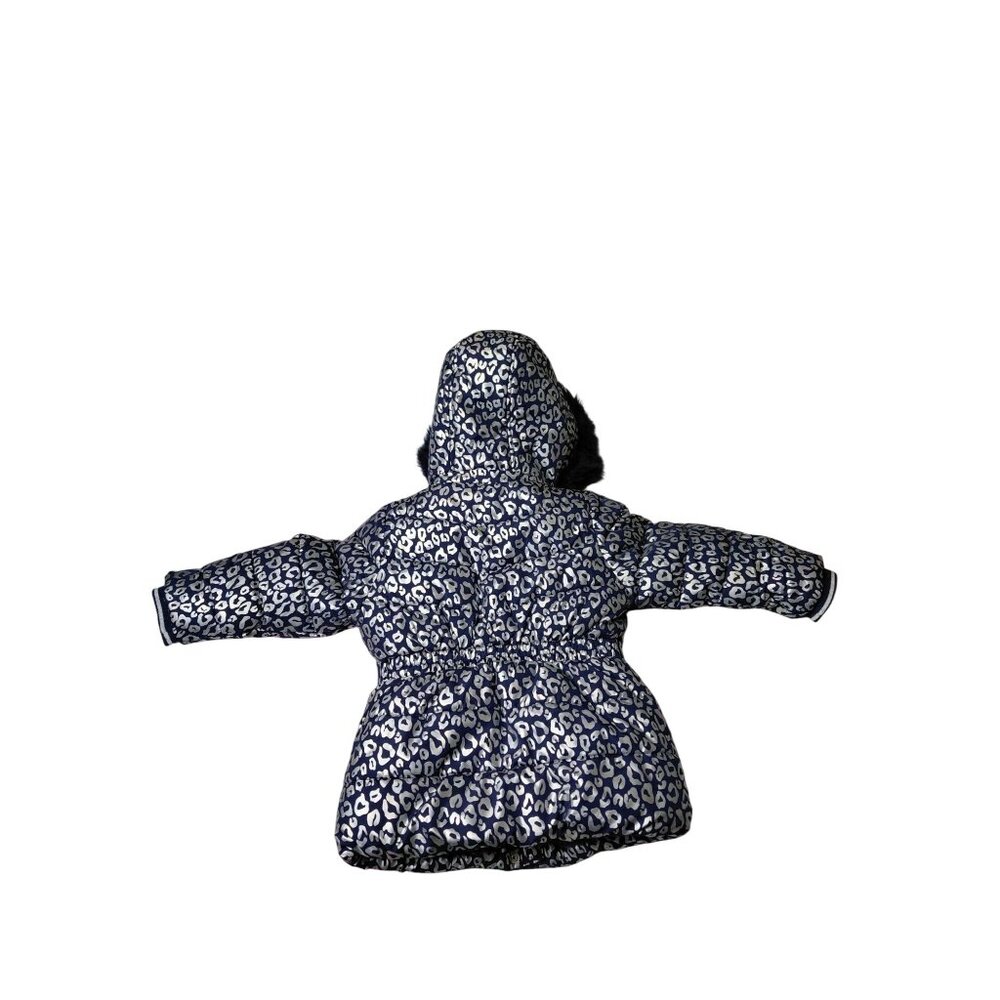 Members Mark Toddler Puffer Jacket 3T Navy Leopard Print Faux Fur Hood Winter - Picture 8 of 9